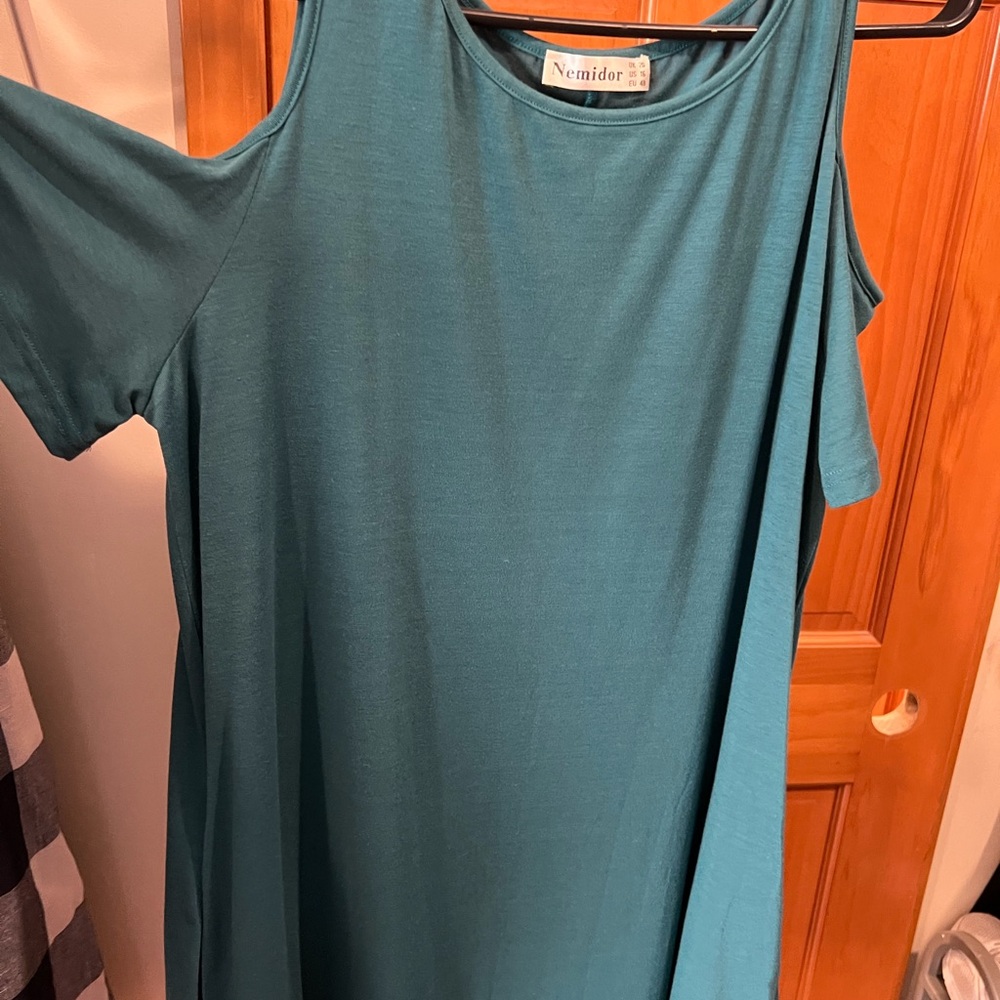 Nemidor Teal Cold Shoulder Dress